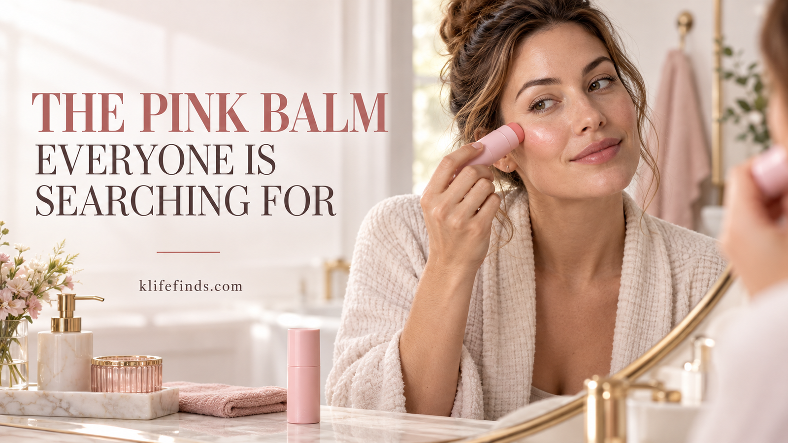 Woman applying a pink multi balm skincare stick