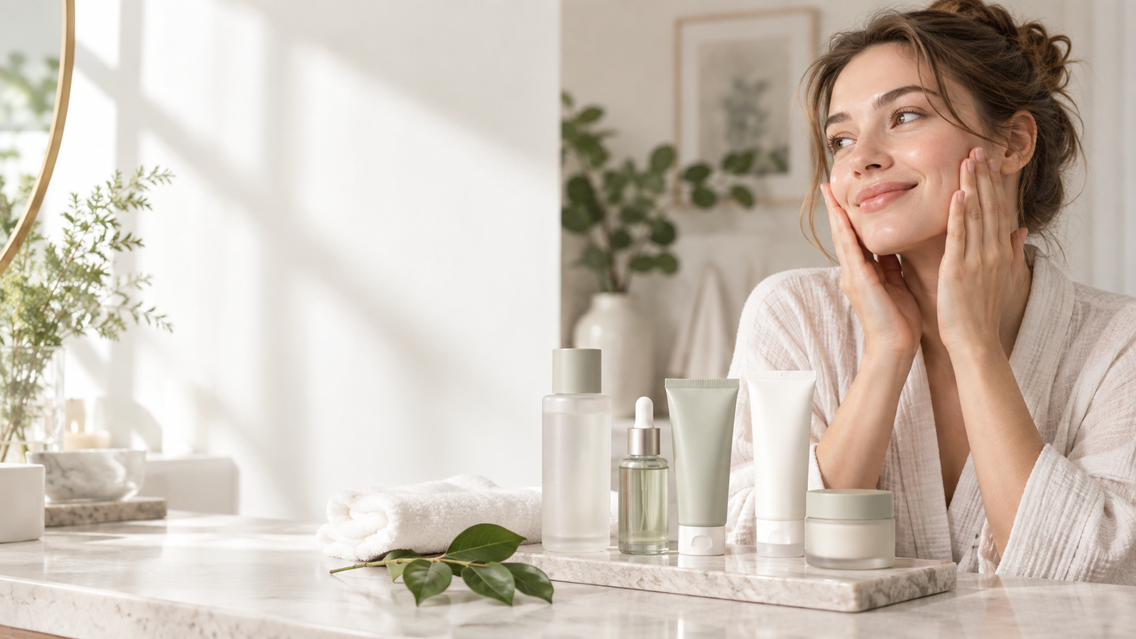 Woman with a gentle skincare routine for sensitive skin
